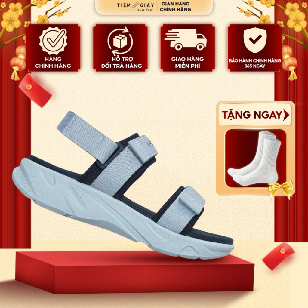 Giày Sandal Sondoni Sandani Quai Hậu - Đế 2 Quai Xám Xi Măng Phối Đen- Phù hợp đi học, đi làm, đi ch