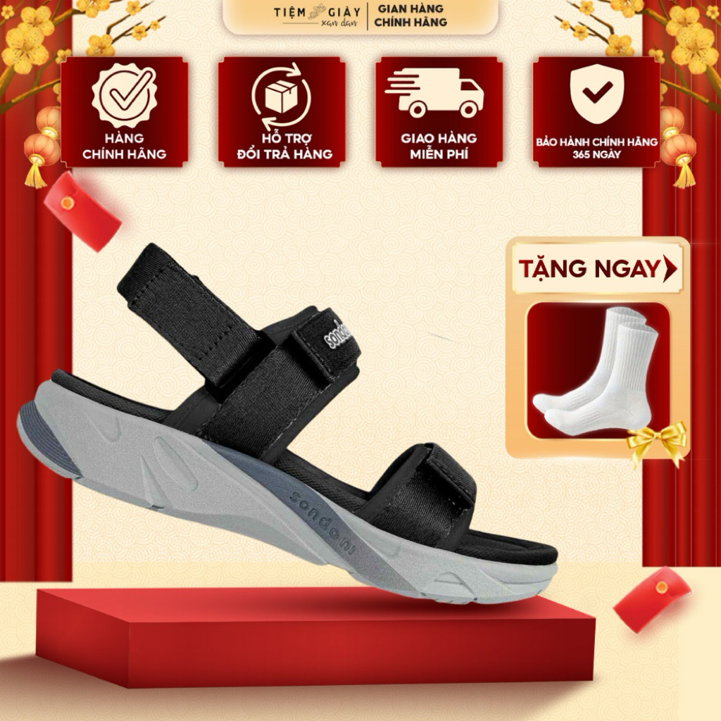 Giày Sandal Sondoni Sandani Quai Hậu - Đế 2 Quai Đen Phối Xám- Phù hợp đi học, đi làm, đi chơi -Êm N