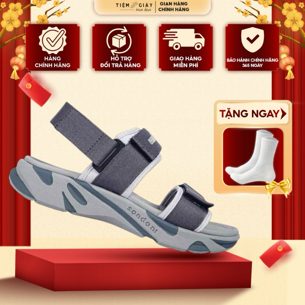 Giày Sandal Sondoni Sandani Quai Hậu - Đế 2 Quai Xám Phối Xám Đậm - Phù hợp đi học, đi làm, đi chơi 
