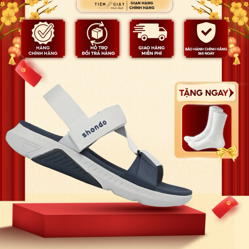 Giày Sandals Shondo Nam Nữ Quai Hậu Chính Hãng- F7 Racing Đế Xám Phối Xanh Dương- Êm Nhẹ, Chống Trơn