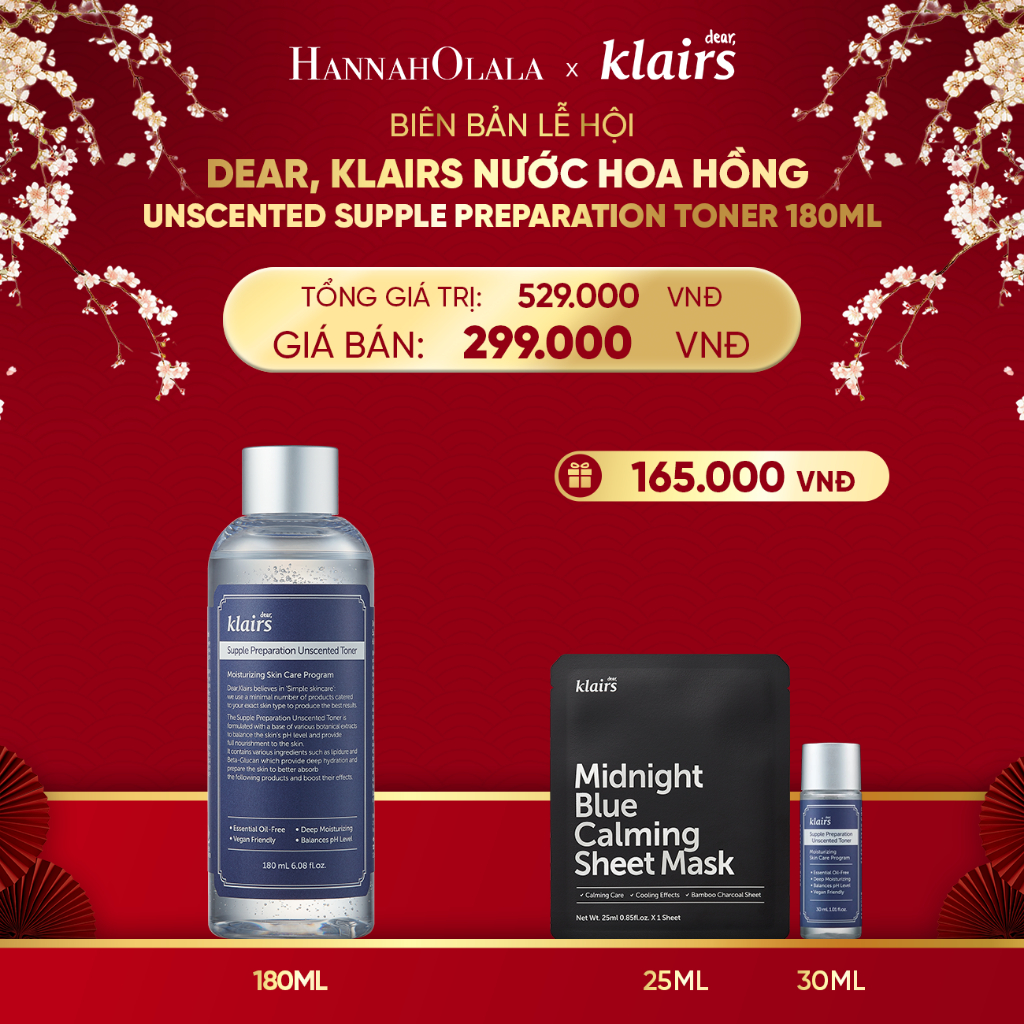 [Dear, Klairs X Hannah Olala] Nước hoa hồng Dear, Klairs Supple Preparation Toner 180ml