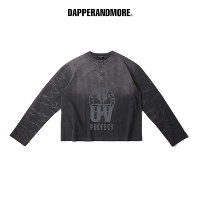 Áo Thun Tay Dài Wash DAPPERANDMORE "UV PROTECT LONG SLEEVE" Form Oversize 100% Cotton 300 GSM - Đen Wash