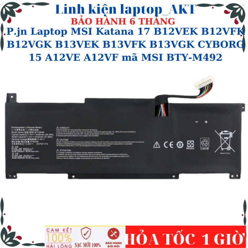 Sạc Pin laptop MSI Katana 17 B12VEK B12VFK B12VGK B13VEK B13VFK B13VGK CYBORG 15 A12VE A12VF mã MSI 