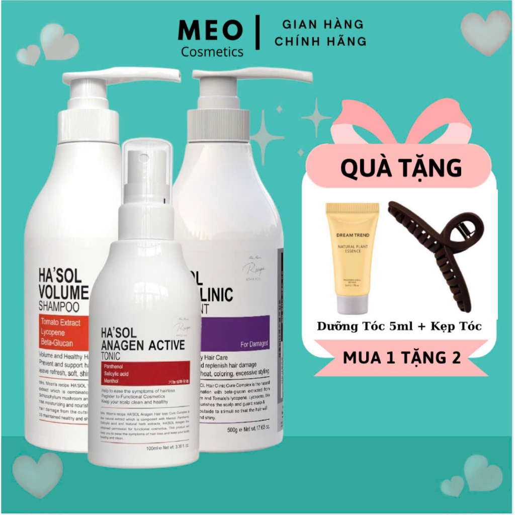 Combo Dầu Gội Phục Hồi Tóc Hư Tổn Hasol Volume Hair + Kem Ủ Tóc Hasol Clinic Treatment + Xịt Mọc Tóc