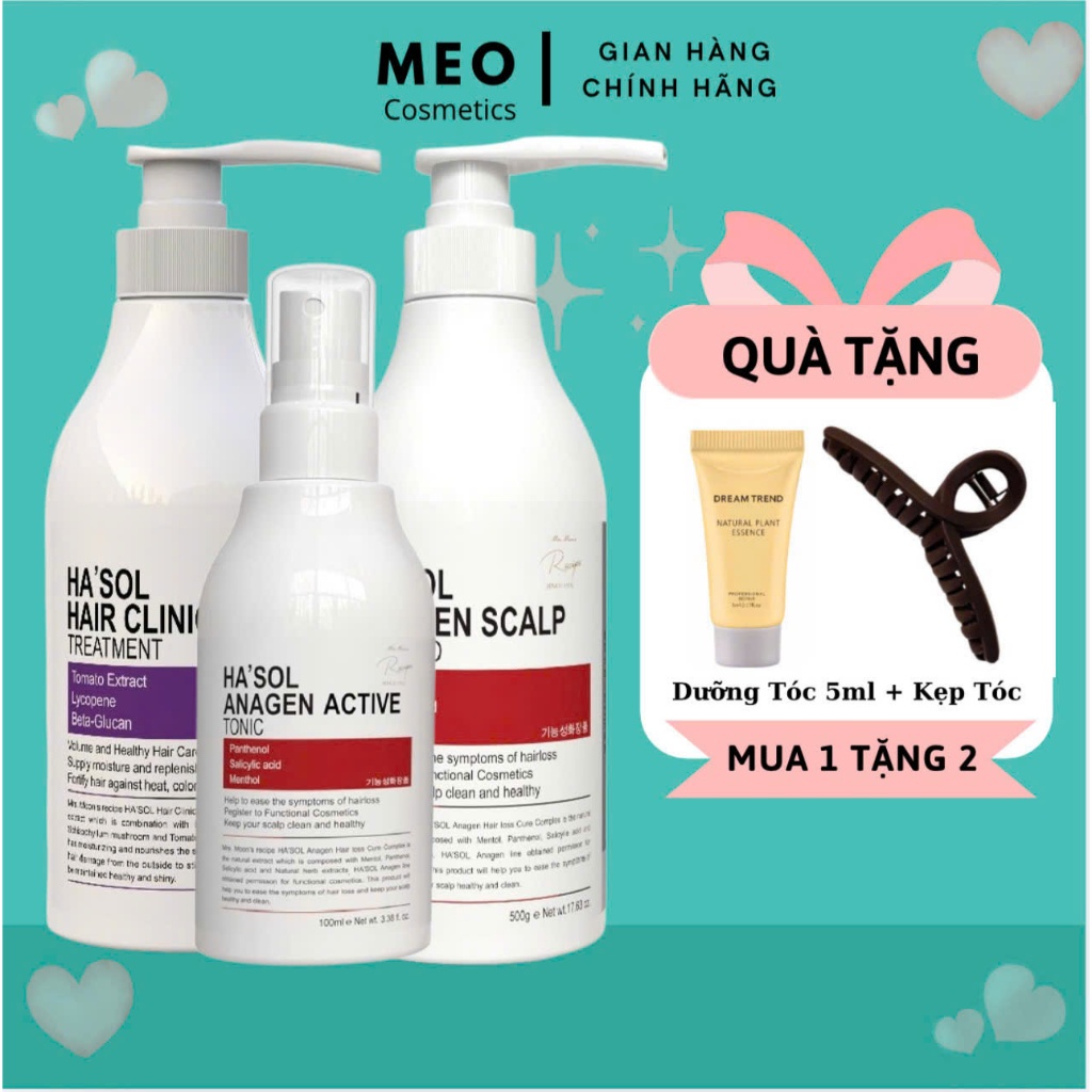 Combo Dầu Gội Kích Mọc Tóc Hasol Anagen Scalp + Kem Ủ Tóc Phục Hồi Hư Tổn Hasol Clinic Treatment + X