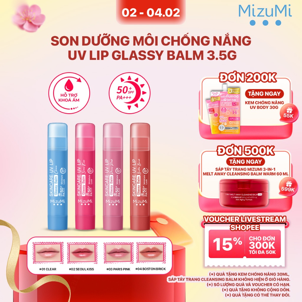 Son Dưỡng Môi Chống Nắng MizuMi Skincare UV Lip Glassy Balm Clear / Seoul Kiss 3.5g