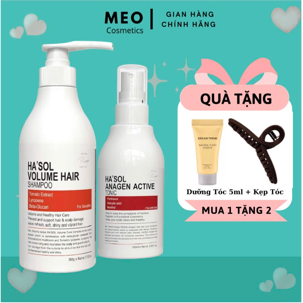 Combo Dầu Gội Phục Hồi Tóc Hư Tổn Volume Hair Hasol 500g + Xịt Dưỡng Kích Mọc Tóc Hasol 100ml