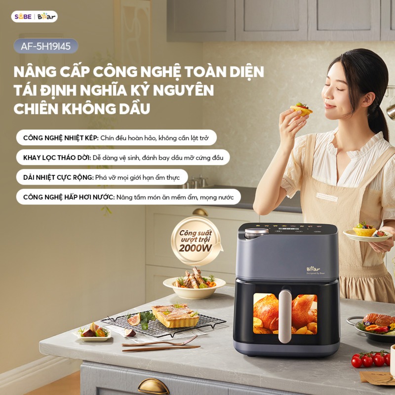 Nồi Chiên Không Dầu Bear 6L Lò Nướng Nồi Chiên Hơi Nước Nồi Chiên Không Dầu Nướng Bánh AF-5H19I45