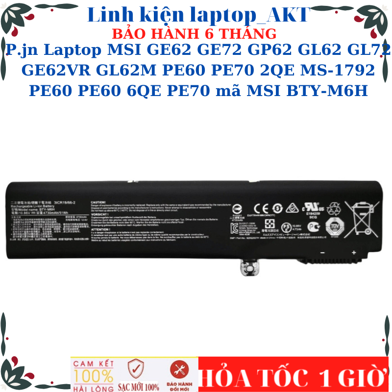 Sạc Pin MSI GE62 GE72 GP62 GL62 GL65 GL72 GV72 GE62VR GL62M GL65 PE60 PE70 2QE MS-1792 PE60 PE60 6QE