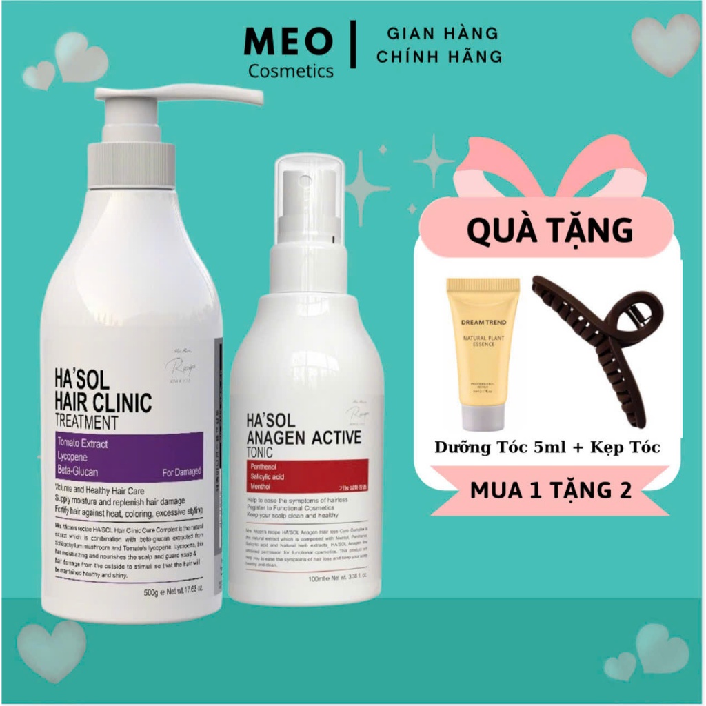 Combo Kem Ủ Tóc Hasol Hair Clinic Treatment + Xịt Mọc Tóc Hasol 100ml