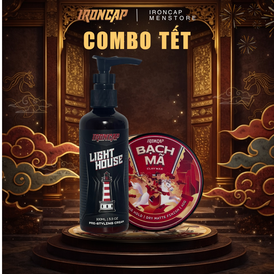 [COMBO IRONCAP] Sáp Vuốt Tóc Bạch Mã Và Prestyling Lighthouse
