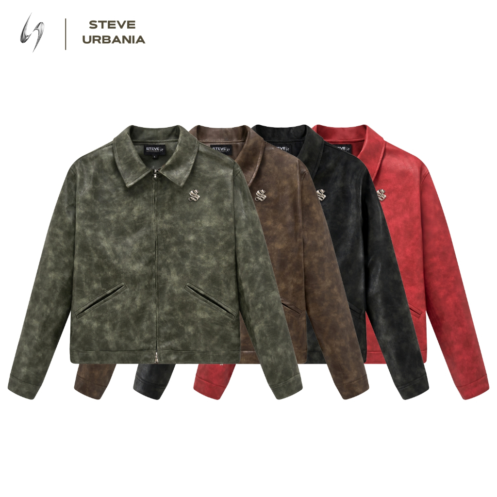 Áo Khoác Da STEVE URBANIA LEATHER JACKET Form Crop Đính Tag, Áo khoác varsity da cao cấp nhập khẩu - AK13