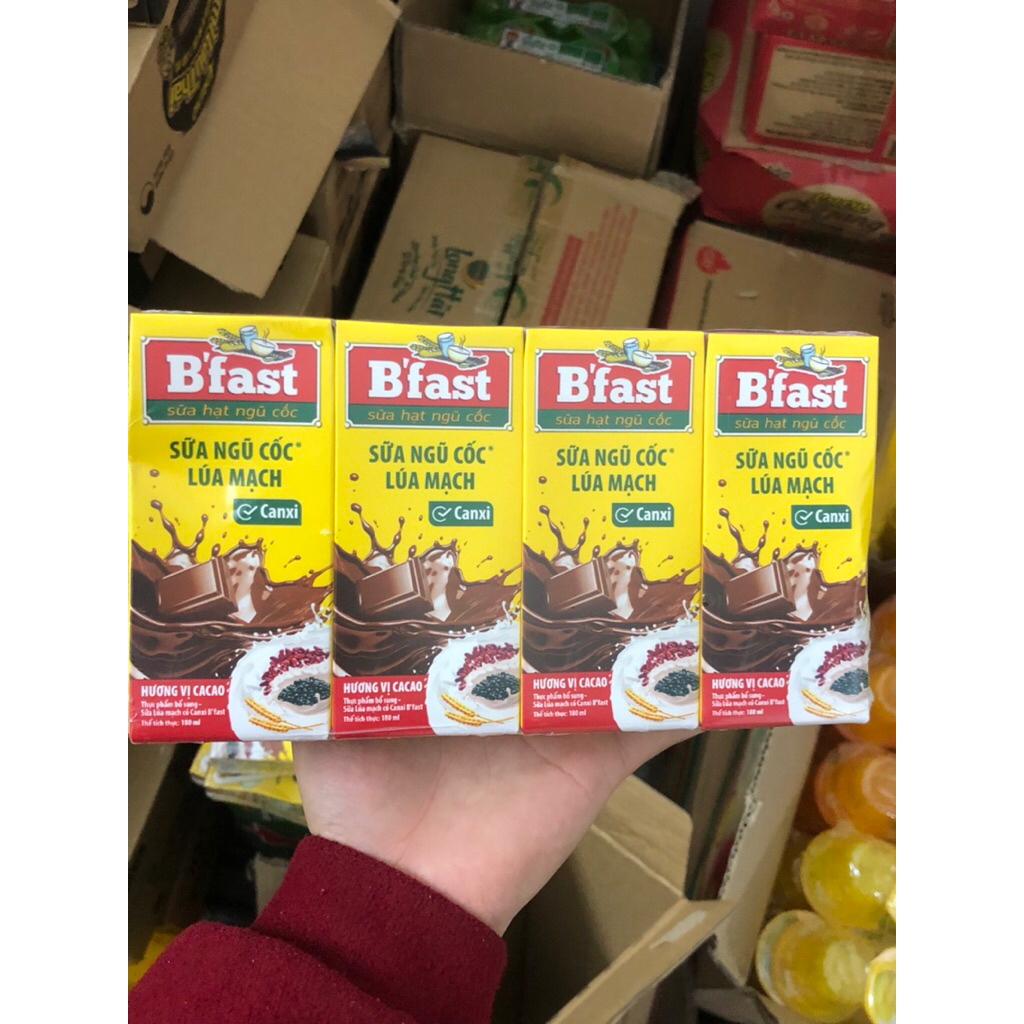 Lốc 4 hộp Sữa Ngũ Cốc Lúa Mạch Bfast vị ca cao 180ml