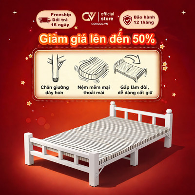 CONOCO Giường gấp khung thép dày không cần lắp ráp gấp gọn tiết kiệm không gian nhỏ khí cho ký túc xá