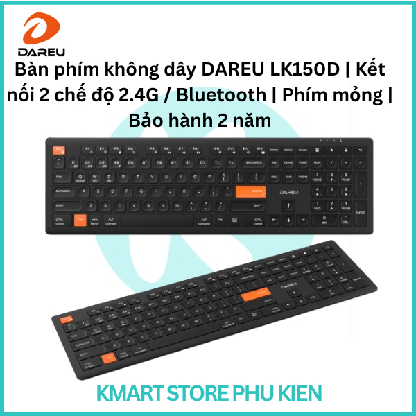 Bàn phím không dây DAREU LK150D | Kết nối 2 chế độ 2.4G / Bluetooth | Phím mỏng | Bảo hành 2 năm