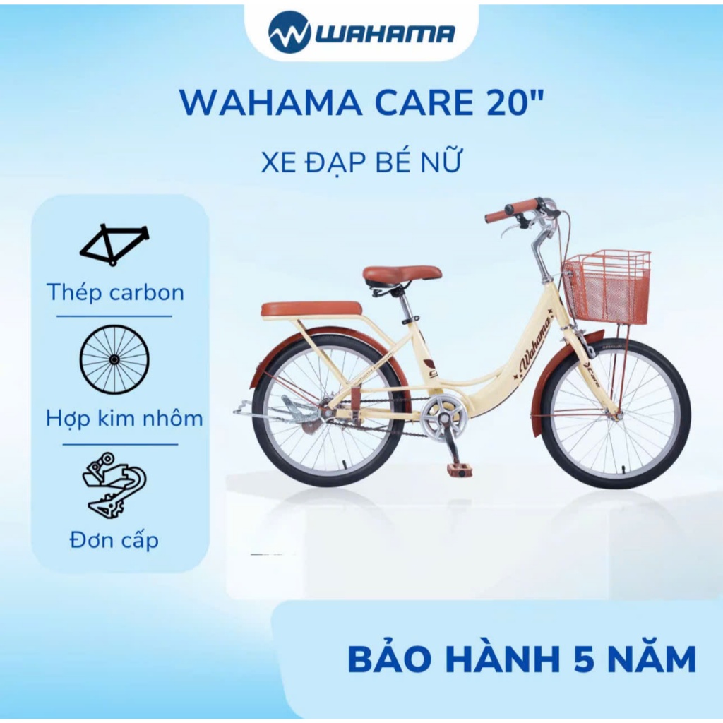 Xe đạp trẻ em Wahama Care 20 inch cho bé gái 6-9 tuổi (Tặng đèn + lục giác)