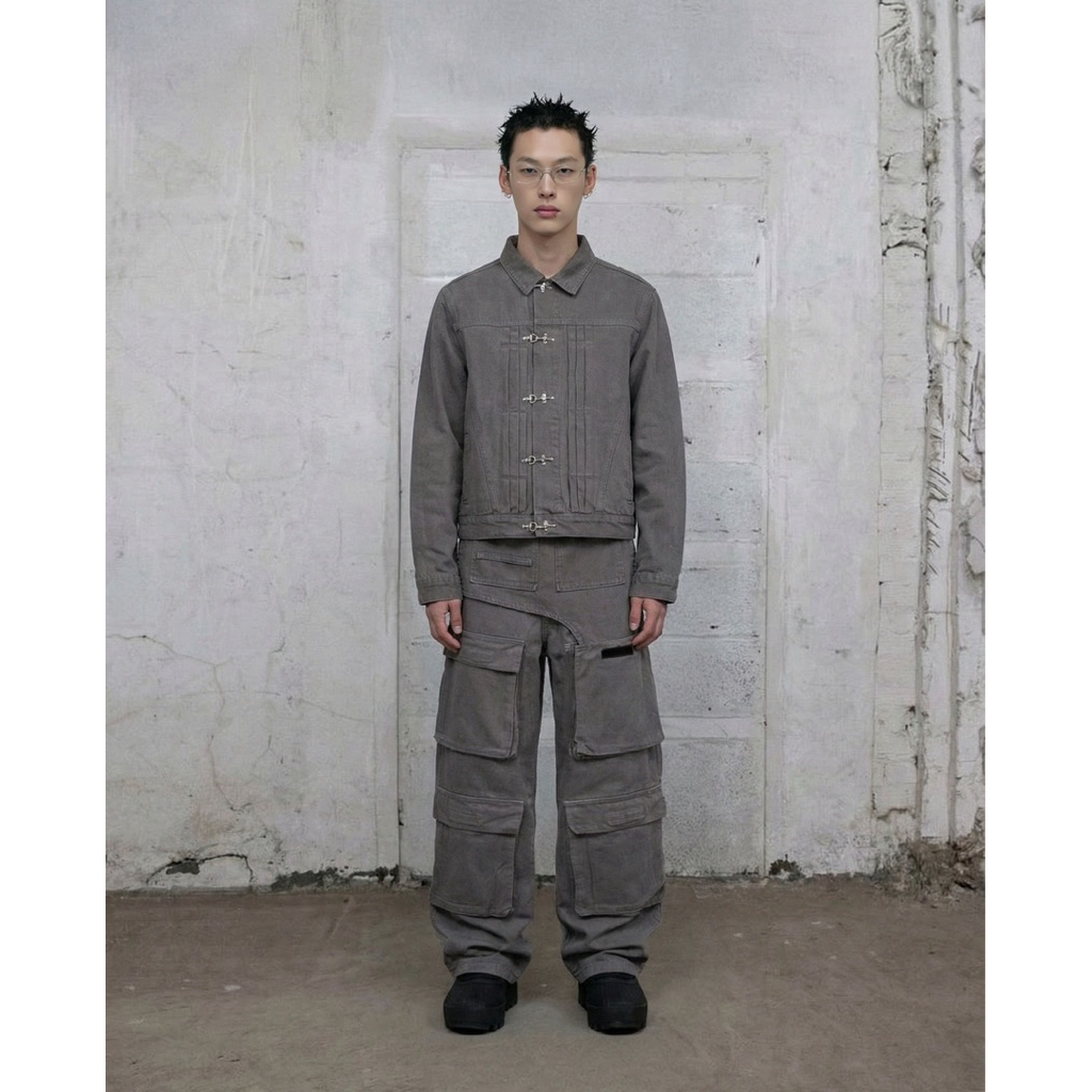 CLASP DENIM JACKET & PANEL DENIM PANTS | WASHED DENIM SET