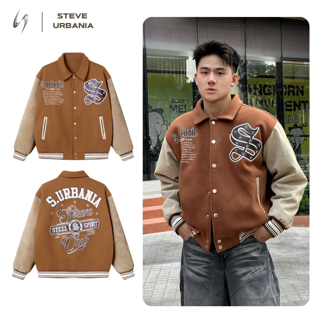 Áo Khoác Varsity STEVE 3 YEAR ANNIVERSARY , Bản Kỷ Niệm, Full Hình Thêu, Nam nữ Form Rộng Unisex, Li