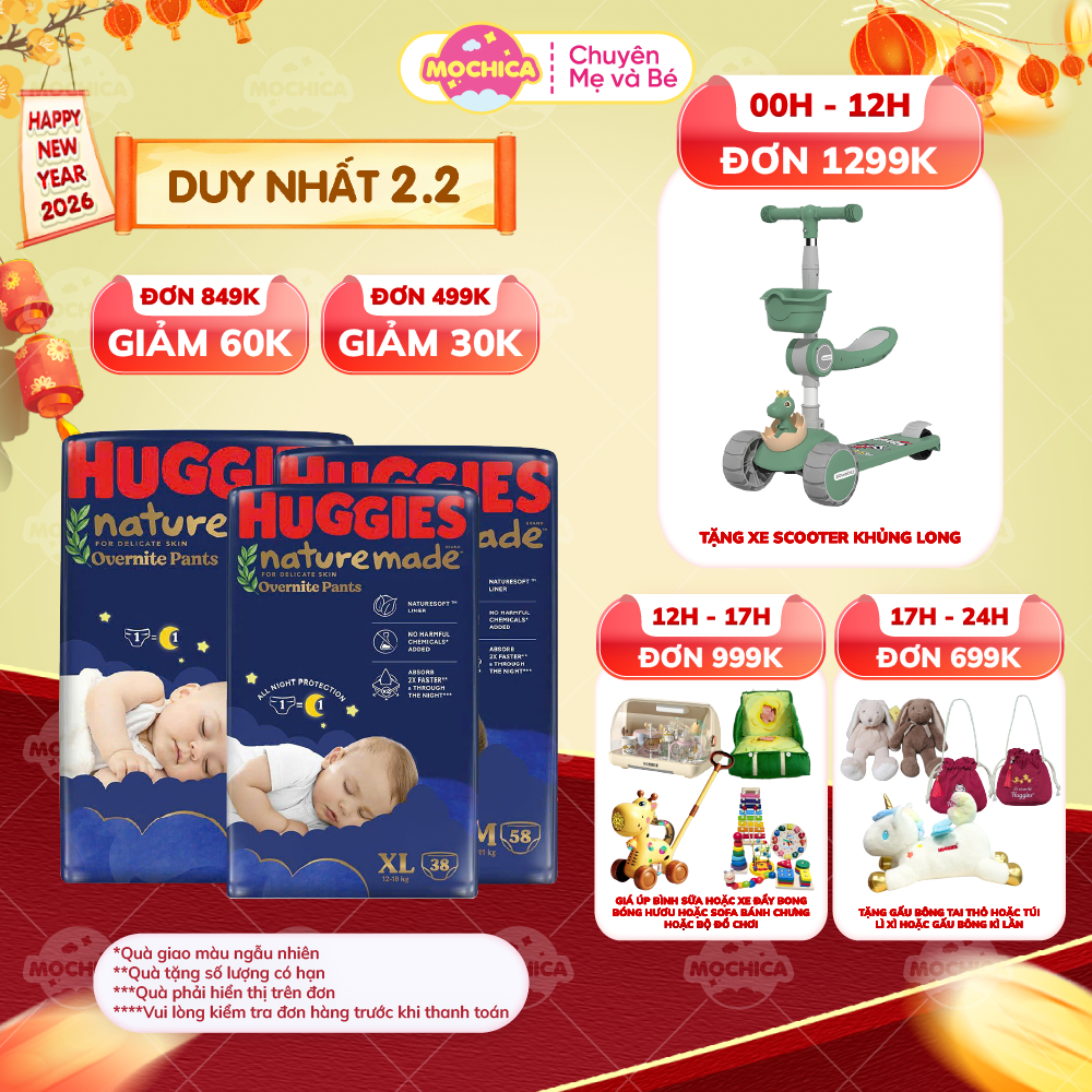 Bỉm Tã Quần ban ĐÊM Huggies Platinum Nature Made đầy đủ size M58/L44/XL38/XXL26_Mochica _Mochica