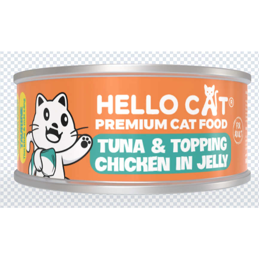 (Thùng 24 lon 160gr) - Pate Hello cat Cho Mèo Mọi Lứa Tuổi Trong Thạch Hello Cat Tuna 160g