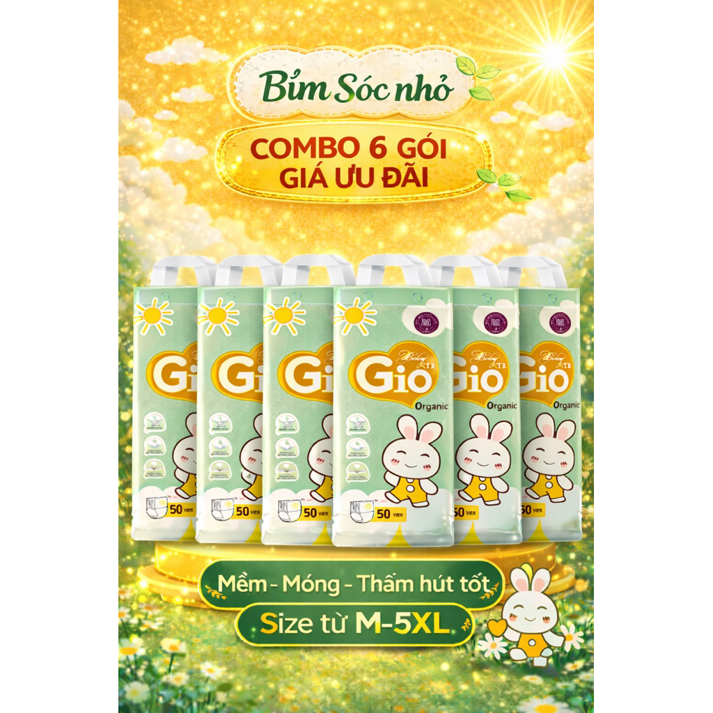 Combo 6 gói bỉm quần Baby gio mềm mỏng cho bé yêu