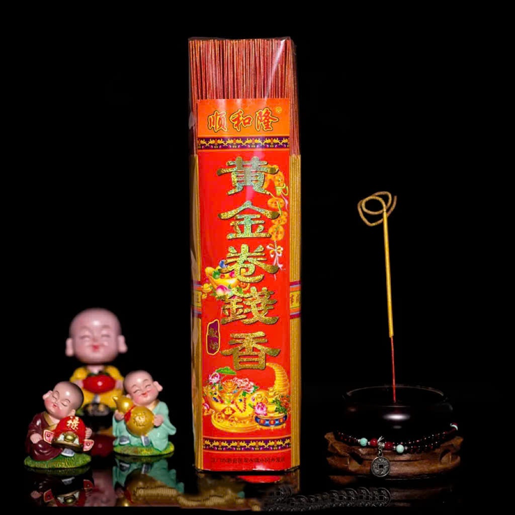 nhang cuốn tàn Thần Tài nhũ vàng 1 bó 500gram tàn cuộn đồng xu có 2 size ( 1 bó ) size 39cm