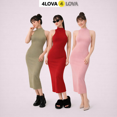 Váy Đầm Body Cổ Cao, Sát Nách Dáng Dài 4LOVA Chất Thun Tăm, Sang Chảnh, Sexy Hottrend EVA-VBD0168