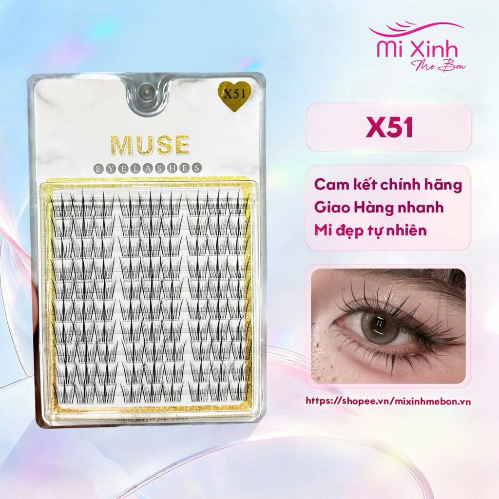 Mi Giả, Mi Cụm X51,X52,X53 MUSE, mã Mi Mi tự nhiên, Không Cứng Form - Mi xinh mẹ Bon
