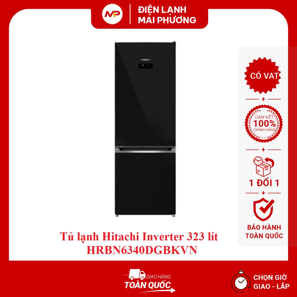 Tủ lạnh Hitachi Inverter 323 lít HRBN6340DGBKVN - Bảo hành 2 năm toàn quốc