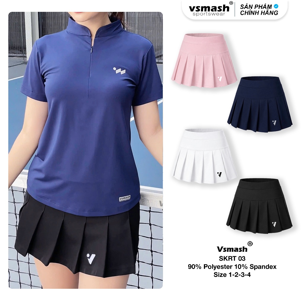 Váy Cầu Lông Vsmash Sportwear “SKRT 03” – Váy Thể Thao Form Xòe Xếp Ly Lót 2 Lớp, Umi 4 Chiều Cao Cấ