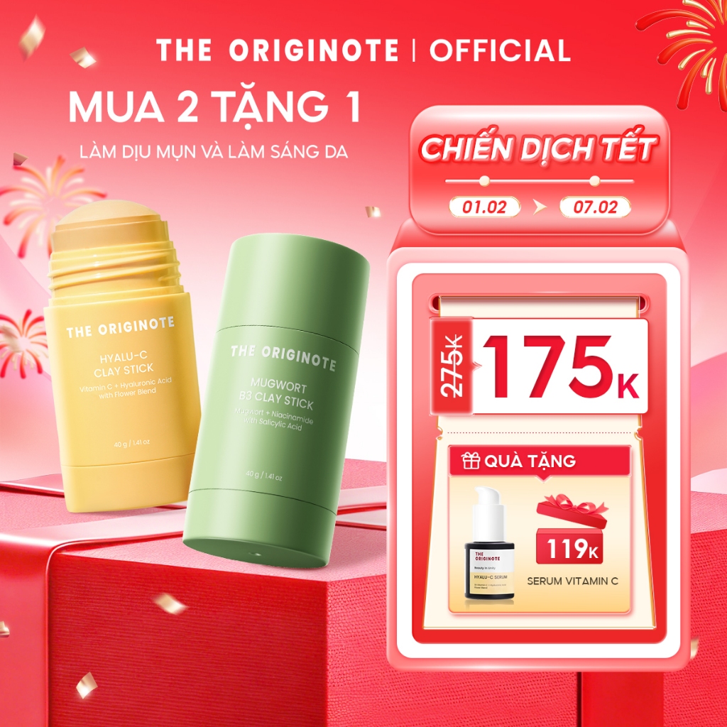 [MUA 2 TẶNG 1] Combo 2 Thanh lăn mặt nạ đất sét Hyalu-C và Mugwort The Originote sáng da lột mụn đầu