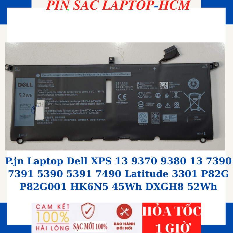 Sạc Pin Dell XPS 13 9370 9380 13 7390 7391 5390 5391 7490 Latitude 3301 P82G P82G001 HK6N5 45Wh DXGH