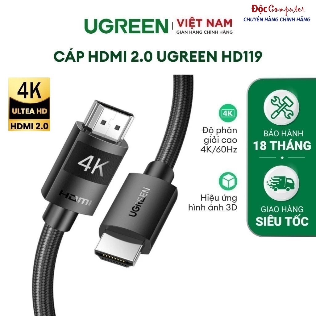Cáp HDMI 2.0 độ phân giải 4K/60Hz dây bọc nylon chính hãng Ugreen HD119 Cao Cấp daig 1-10M - Bảo Hàn