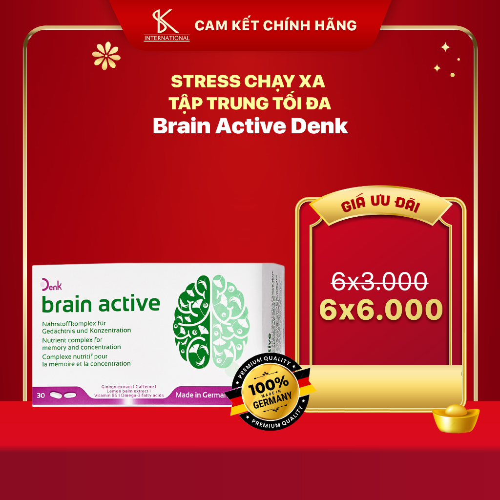 [Mua kèm]_Viên Uống Hỗ Trợ Tuần Hoàn Máu Não & Cải Thiện Tập Trung BRAIN ACTIVE DENK 60 Viên/ Hộp