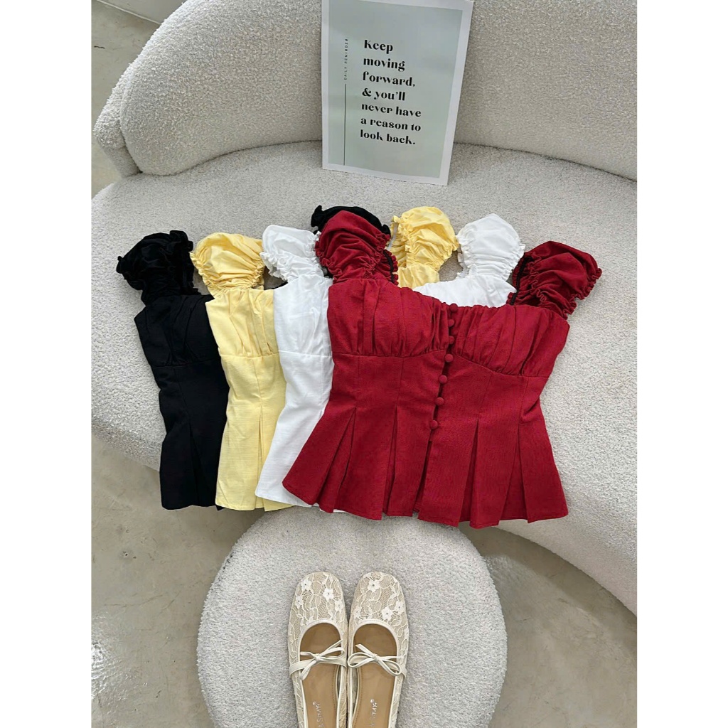 (PRE-OD) ÁO XẾP LI NÚT BỌC , XẾP XÒE , LUNG CHUN 30%, SIZE SMLXL HÀNG 2 LỚP CÓ MÚT(A110) | BigBuy360 - bigbuy360.vn