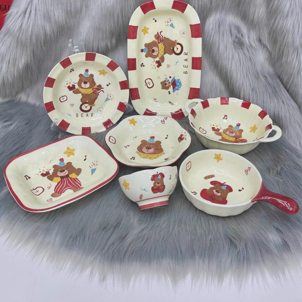 Set chén dĩa tô sứ cao cấp họa tiết gấu nâu MT11