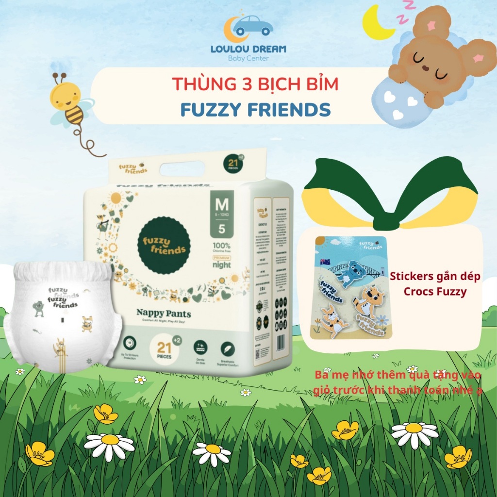 [TẶNG STICKERS FUZZY] Combo 3 bịch bỉm Fuzzy Friends