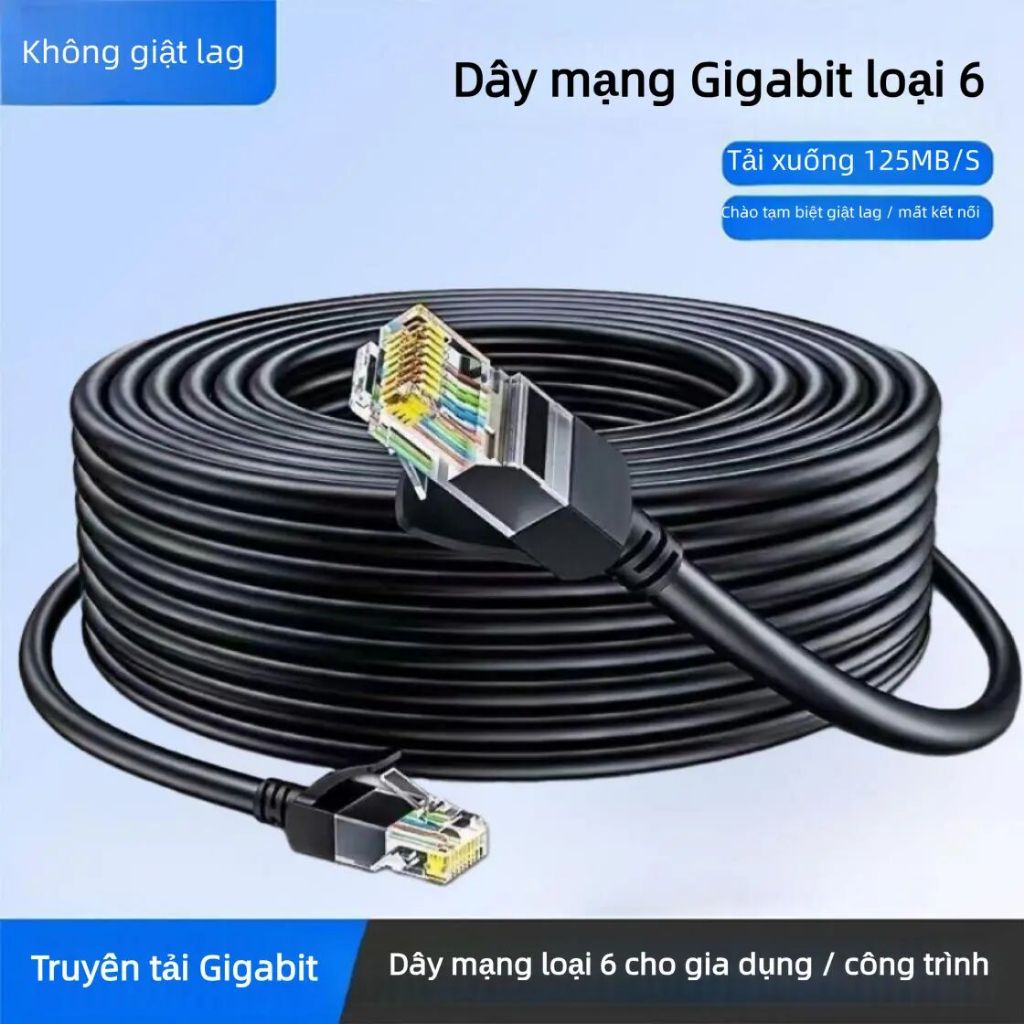 Cáp Ethernet Gigabit loại Category 6, đã được bấm đầu nối sẵn ở cả hai đầu, có các chiều dài 3m, 5m, 10m, 15m, 20m, 25m