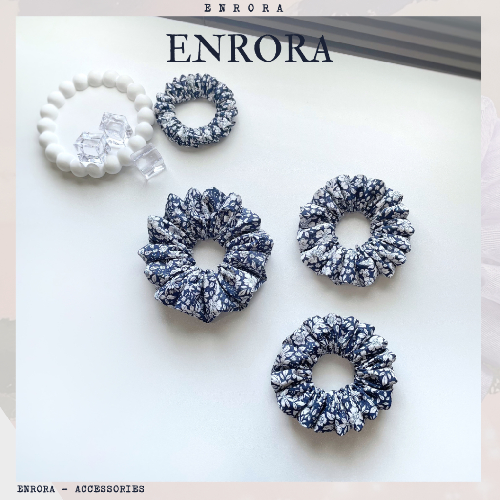 Scrunchies ENRORA Cột Tóc Vải Hoa Trắng [Handmade]