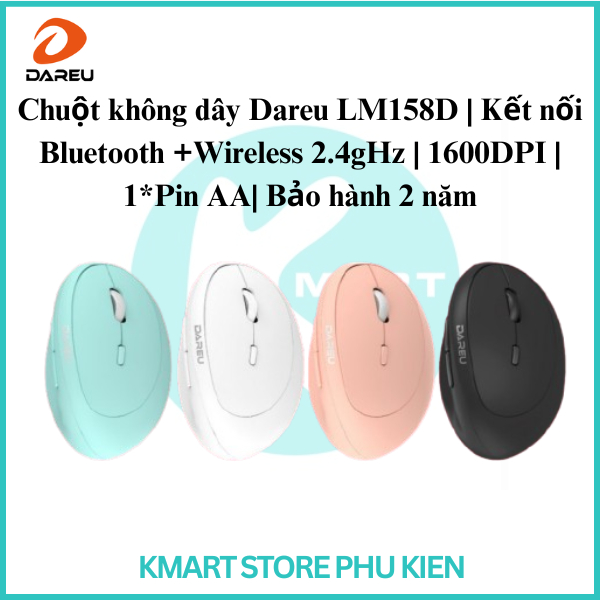 Chuột không dây Dareu LM158D | Kết nối Bluetooth +Wireless 2.4gHz | 1600DPI | 1*Pin AA| Bảo hành 2 n