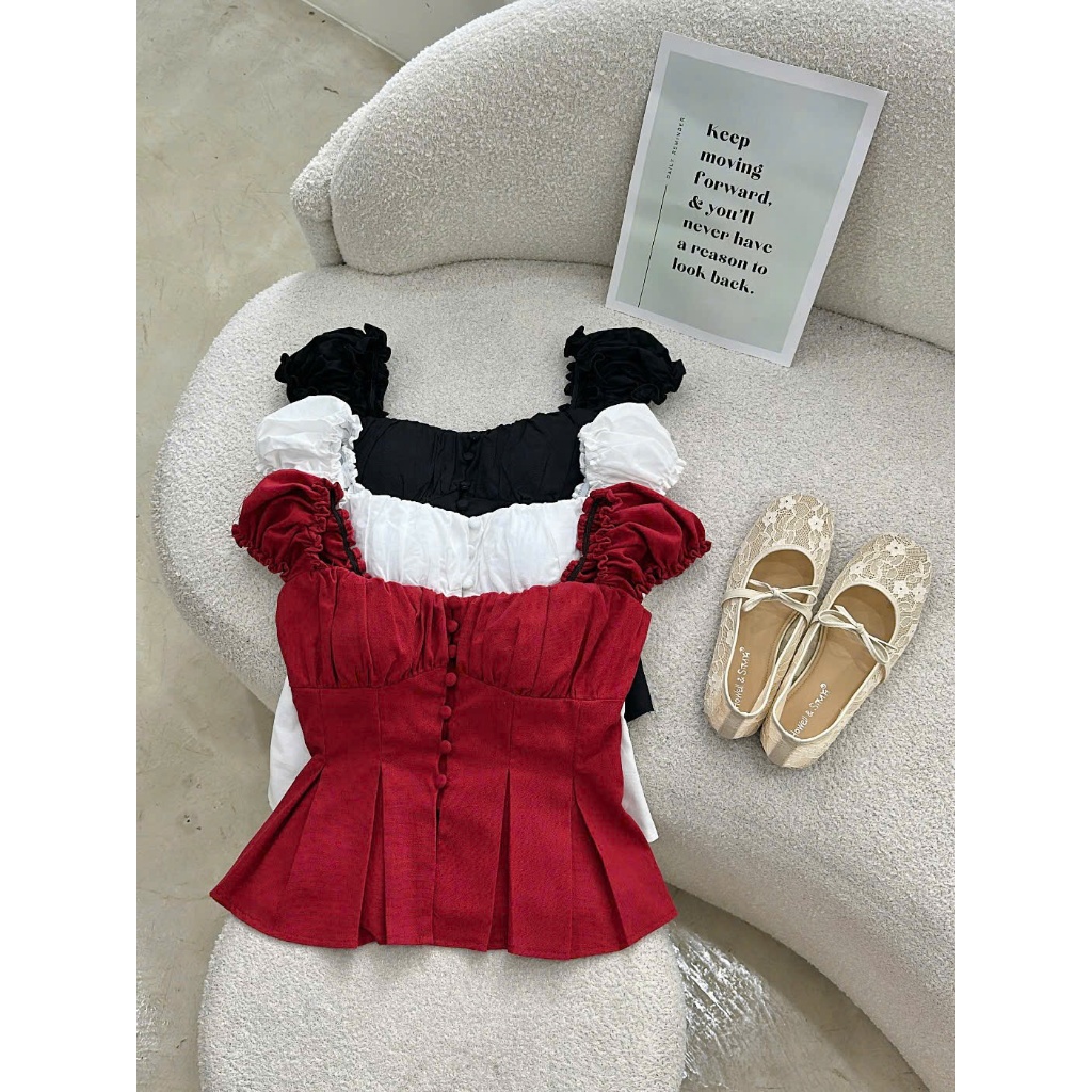 (PRE-OD) ÁO XẾP LI NÚT BỌC , XẾP XÒE , LUNG CHUN 30%, SIZE SMLXL HÀNG 2 LỚP CÓ MÚT(A110) | BigBuy360 - bigbuy360.vn