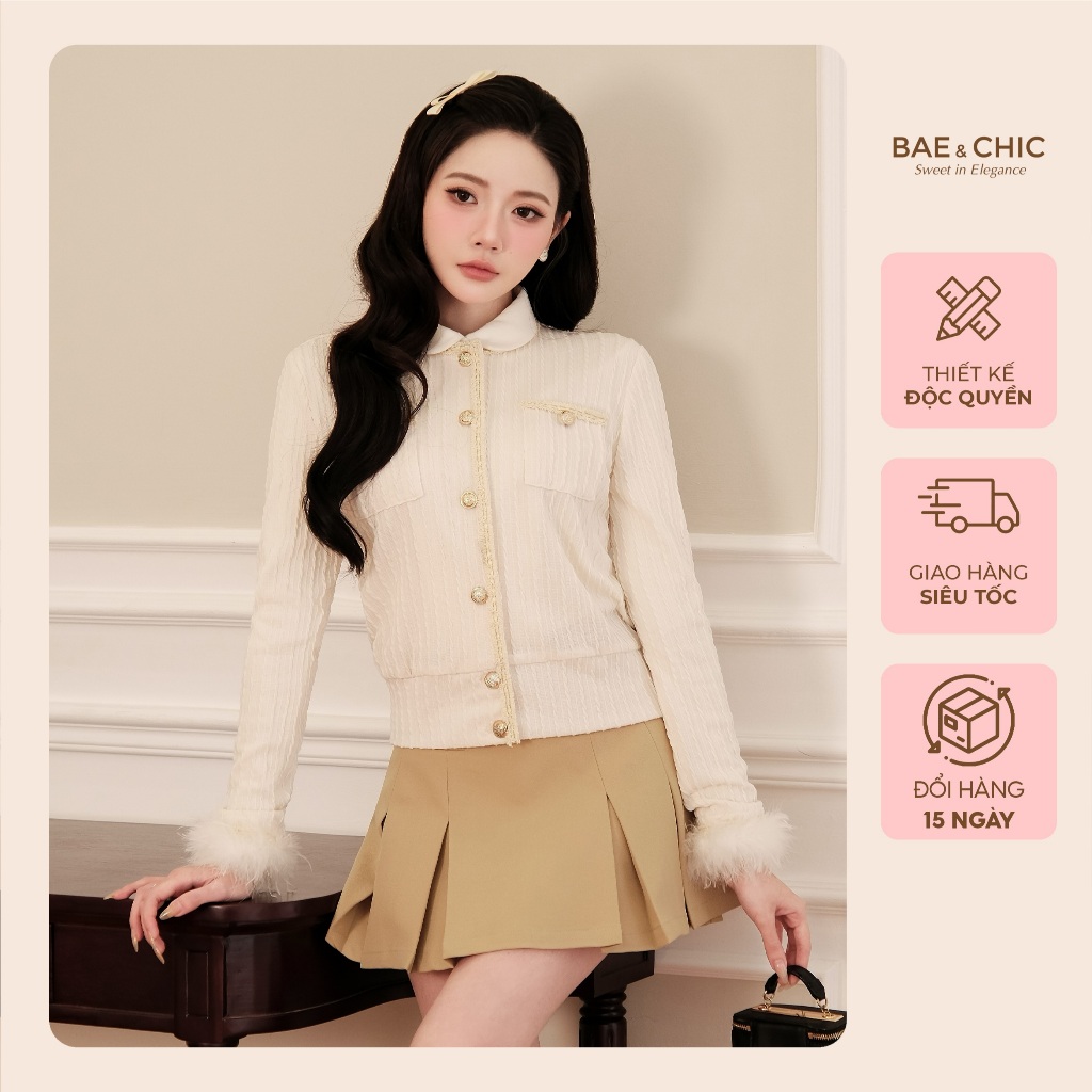 Áo len cardigan cổ trong phối viên nhũ Baechic, áo len dệt kim thiết kế tiểu thư sang trọng AB242