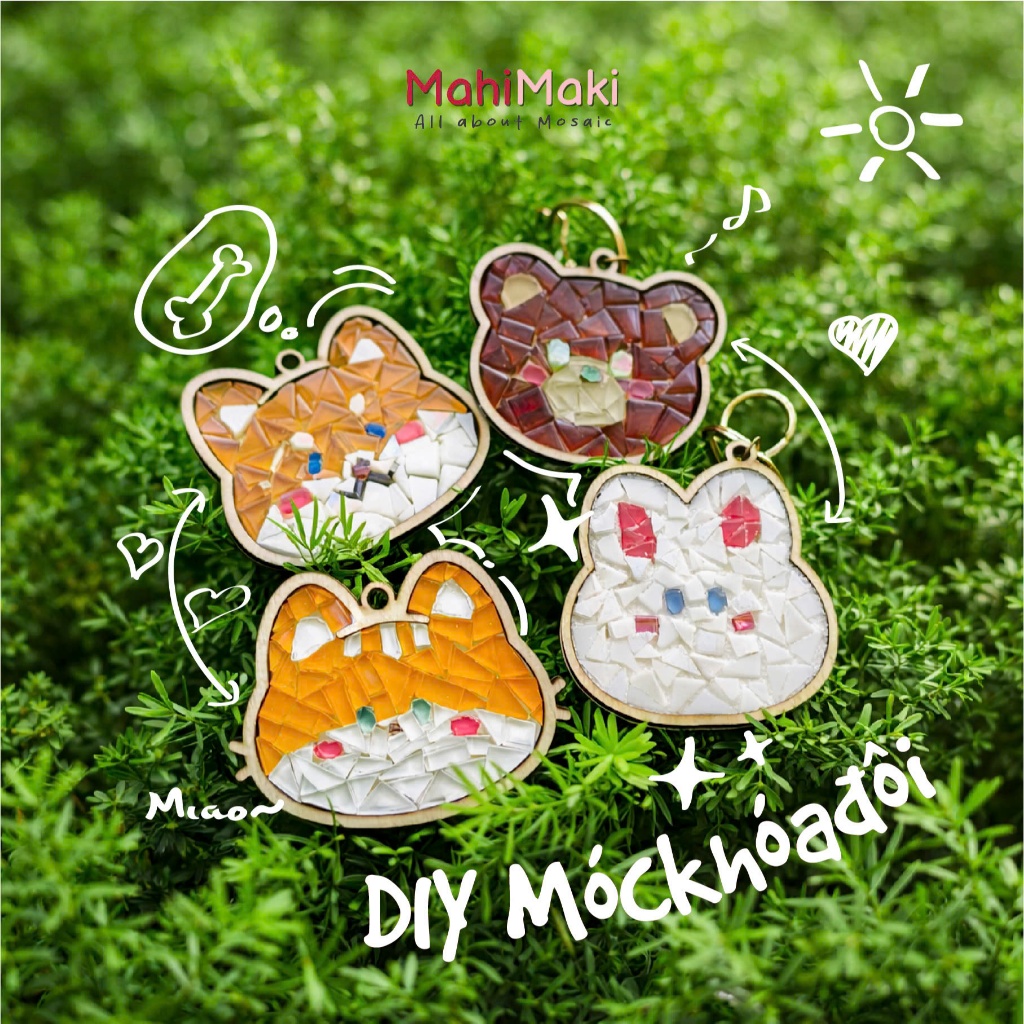 Bộ tự làm móc khóa đôi thủy tinh mosaic - Kit DIY Móc khóa đôi Moaz by Mm Studio