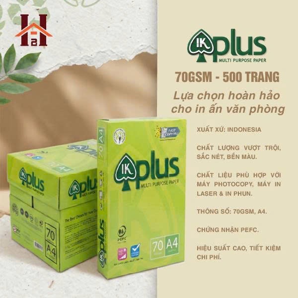 [Ram/Thùng] Giấy A4 IK Plus Indonesia 500tờ/ram, 5ram/thùng, Giấy in, Giấy photo A4 chính hãng, dày 