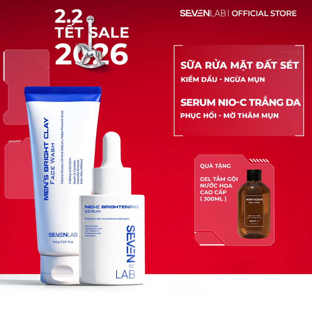 Combo serum dưỡng trắng sáng da và sữa rửa mặt giúp ngừa mụn nam giới SEVENLAB kiểm soát dầu, mờ thâ