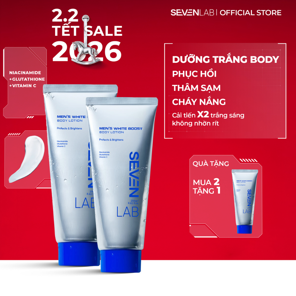 Sữa dưỡng thể giúp trắng da nam SEVENLAB không bết dính, cải thiện đều màu da 250gram toàn thân, chố
