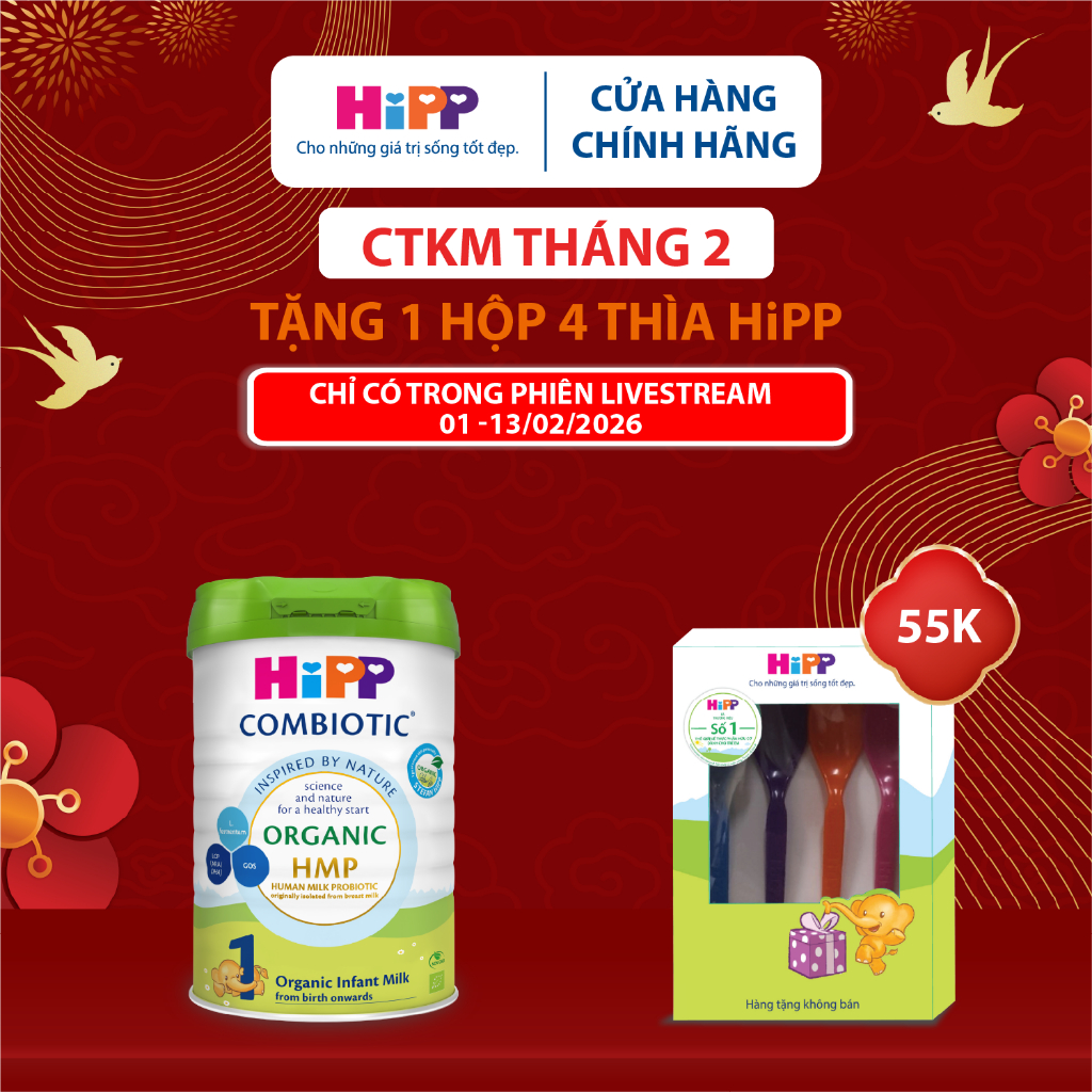 Sữa bột công thức HiPP 1 Organic Combiotic 800g bổ sung DHA trực tiếp.