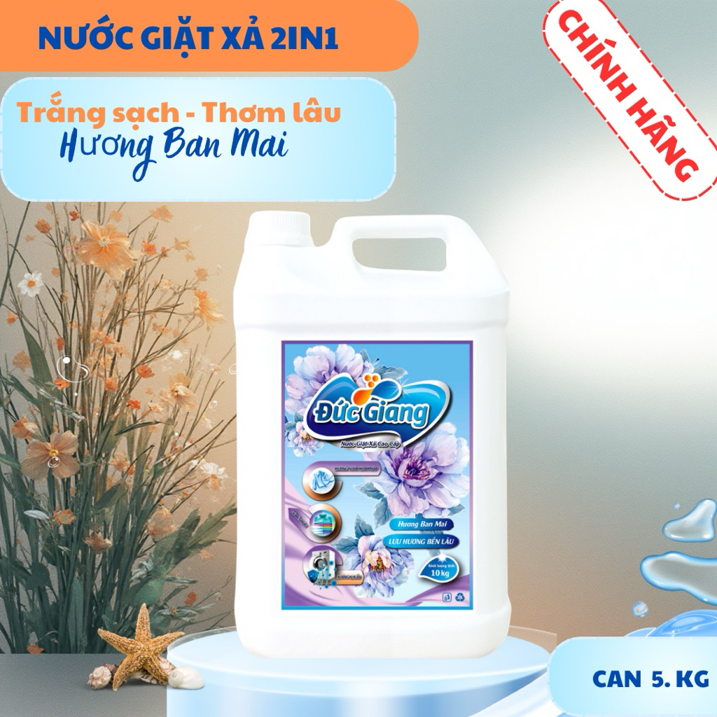 Nước Giặt xả 2in1 Can 5kg 10kg  Đức Giang, Hương Nước Hoa, Giặt sạch các vết bẩn, Lưu Lại Hương Thơm