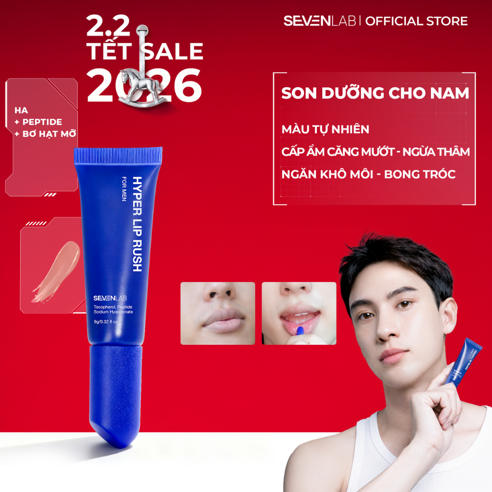 Son dưỡng có màu cao cấp dành cho nam SEVENLAB 9gr không bóng dính, giảm nứt nẻ Hyper Lip Rush