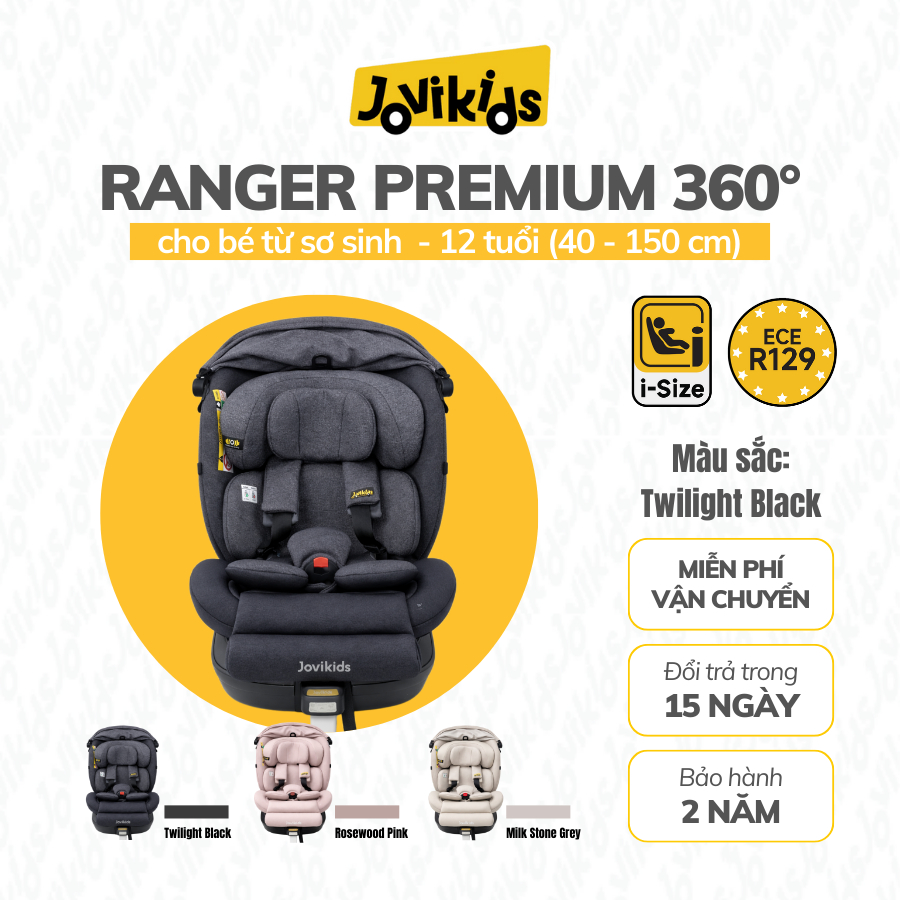 Jovikids Ranger - Ghế Ô Tô Cho Bé Xoay 360 - R129/i-Size + Isofix (cho bé cao 40 - 150 cm)